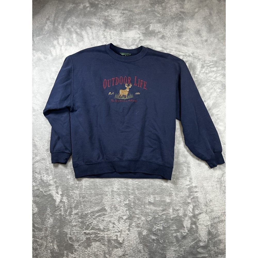 Outdoor Life Mens Navy Sweater - Maybe Medium - Embroidered Buck